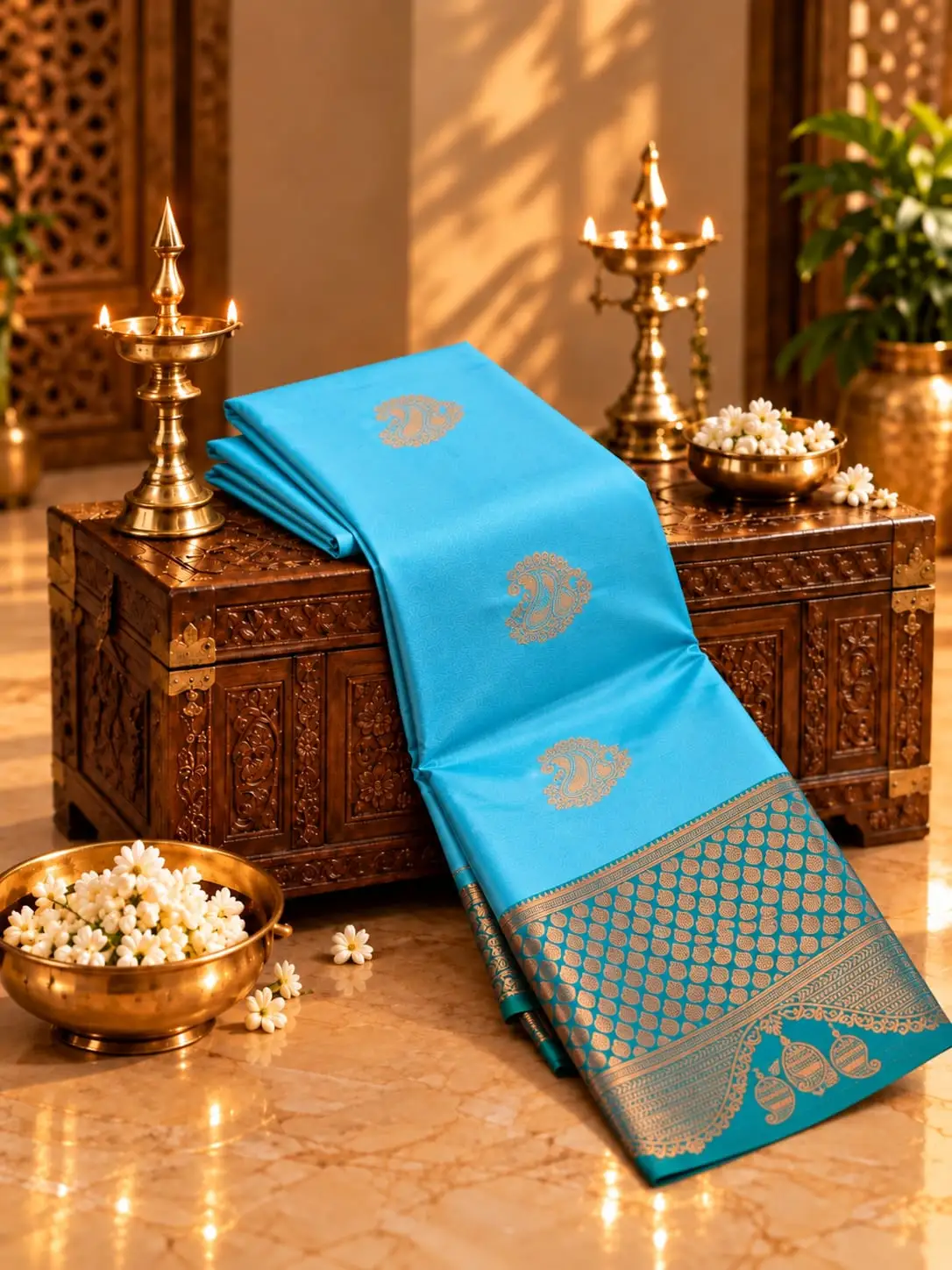 Paisley Butta Checked Pallu Soft Silk Saree